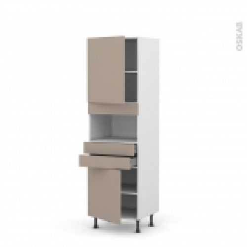 Colonne De Cuisine N2156 Mo Encastrable Niche 3638 Ginko Taupe 2 Portes 2 Tiroirs L60 X H195 X P58 Cm