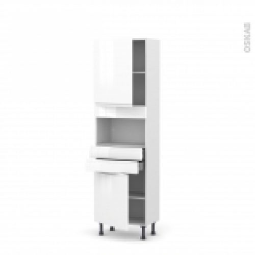 Colonne De Cuisine N2156 Mo Encastrable Niche 3638 Ipoma Blanc Brillant 2 Portes 2 Tiroirs L60 X H195 X P37 Cm