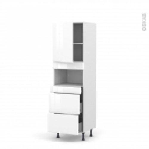 Colonne De Cuisine N2157 Mo Encastrable Niche 3638 Iris Blanc 1 Porte 3 Tiroirs L60 X H195 X P58 Cm