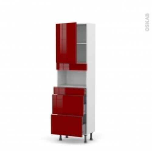 Colonne De Cuisine N2157 Mo Encastrable Niche 3638 Ivia Rouge 1 Porte 3 Tiroirs L60 X H195 X P37 Cm