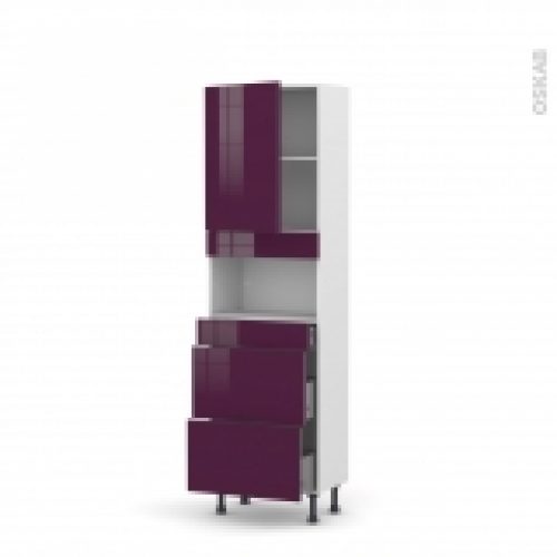 Colonne De Cuisine N2157 Mo Encastrable Niche 3638 Keria Aubergine 1 Porte 3 Tiroirs L60 X H195 X P37 Cm