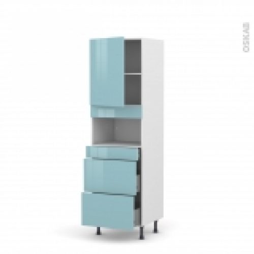 Colonne De Cuisine N2157 Mo Encastrable Niche 3638 Keria Bleu 1 Porte 3 Tiroirs L60 X H195 X P58 Cm