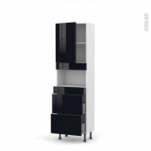 Colonne De Cuisine N2157 Mo Encastrable Niche 3638 Keria Noir 1 Porte 3 Tiroirs L60 X H195 X P37 Cm