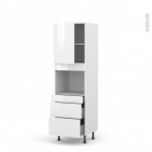 Colonne De Cuisine N2158 Four Encastrable Niche 45 Bora Blanc 1 Porte 3 Tiroirs L60 X H195 X P58 Cm