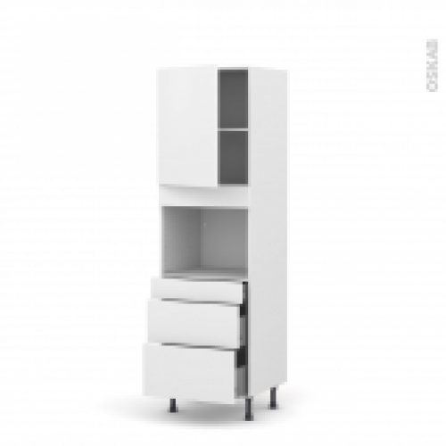 Colonne De Cuisine N2158 Four Encastrable Niche 45 Ginko Blanc 1 Porte 3 Tiroirs L60 X H195 X P58 Cm