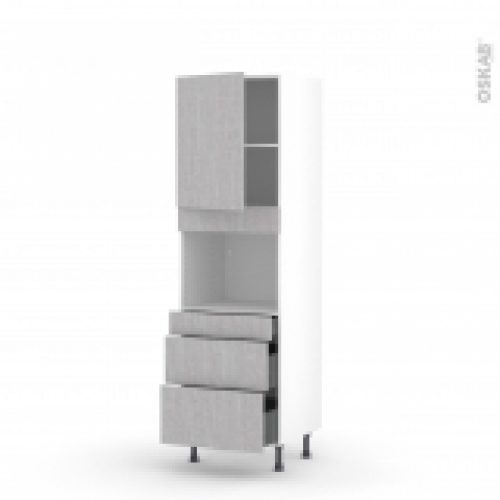 Colonne De Cuisine N2158 Four Encastrable Niche 45 Hoda Beton 1 Porte 3 Tiroirs L60 X H195 X P58 Cm