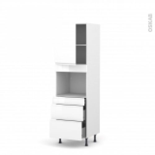 Colonne De Cuisine N2158 Four Encastrable Niche 45 Ipoma Blanc Brillant 1 Porte 3 Tiroirs L60 X H195 X P58 Cm