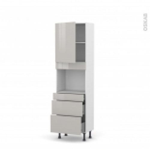 Colonne De Cuisine N2158 Four Encastrable Niche 45 Ivia Gris 1 Porte 3 Tiroirs L60 X H195 X P37 Cm