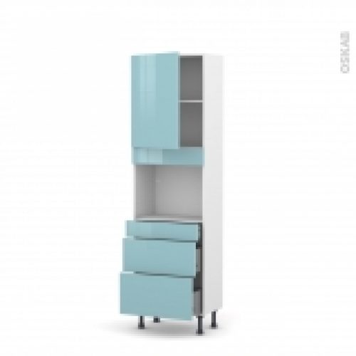 Colonne De Cuisine N2158 Four Encastrable Niche 45 Keria Bleu 1 Porte 3 Tiroirs L60 X H195 X P37 Cm