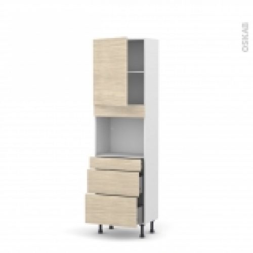 Colonne De Cuisine N2158 Four Encastrable Niche 45 Stilo Noyer Blanchi 1 Porte 3 Tiroirs L60 X H195 X P37 Cm