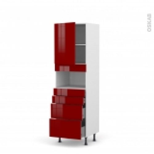 Colonne De Cuisine N2158 Mo Encastrable Niche 3638 Ivia Rouge 1 Porte 4 Tiroirs L60 X H195 X P58 Cm