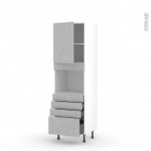 Colonne De Cuisine N2159 Four Encastrable Niche 45 Hoda Beton 1 Porte 4 Tiroirs L60 X H195 X P58 Cm