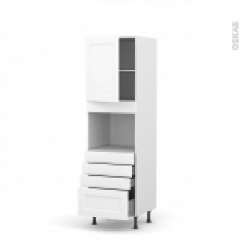 Colonne De Cuisine N2159 Four Encastrable Niche 45 Static Blanc 1 Porte 4 Tiroirs L60 X H195 X P58 Cm