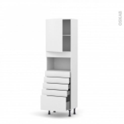 Colonne De Cuisine N2159 Mo Encastrable Niche 3638 Ginko Blanc 1 Porte 5 Tiroirs L60 X H195 X P37 Cm