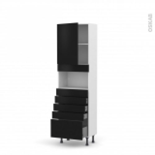 Colonne De Cuisine N2159 Mo Encastrable Niche 3638 Ginko Noir 1 Porte 5 Tiroirs L60 X H195 X P37 Cm