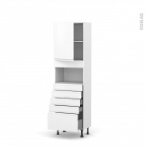 Colonne De Cuisine N2159 Mo Encastrable Niche 3638 Ipoma Blanc Mat 1 Porte 5 Tiroirs L60 X H195 X P37 Cm