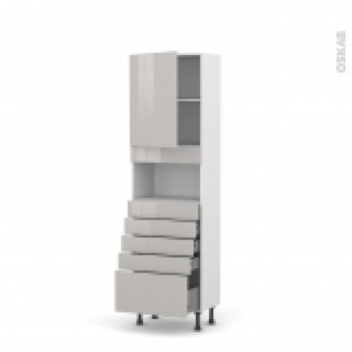 Colonne De Cuisine N2159 Mo Encastrable Niche 3638 Ivia Gris 1 Porte 5 Tiroirs L60 X H195 X P37 Cm