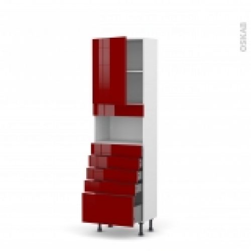 Colonne De Cuisine N2159 Mo Encastrable Niche 3638 Ivia Rouge 1 Porte 5 Tiroirs L60 X H195 X P37 Cm