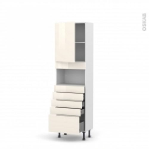 Colonne De Cuisine N2159 Mo Encastrable Niche 3638 Keria Ivoire 1 Porte 5 Tiroirs L60 X H195 X P37 Cm