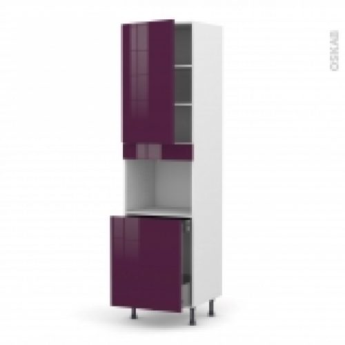 Colonne De Cuisine N2416 Four Encastrable Niche 60 Keria Aubergine 1 Porte 1 Porte Coulissante L60 X H217 X P58 Cm