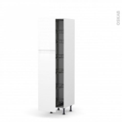 Colonne De Cuisine N2619 Armoire De Rangement Ipoma Blanc Brillant 6 Paniers Plateaux L40 X H195 X P58 Cm