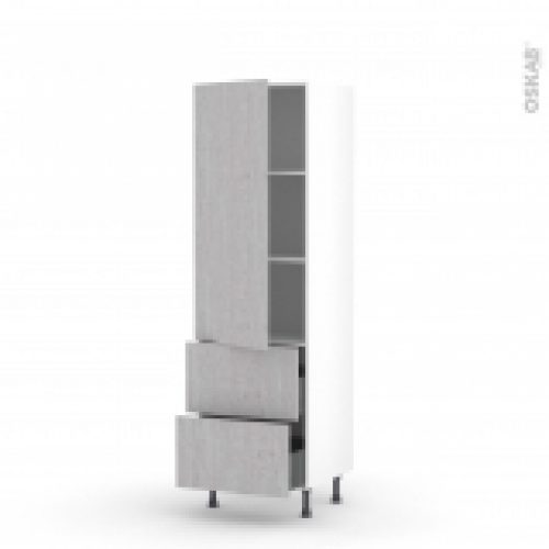 Colonne De Cuisine N2757 Armoire Etagere Hoda Beton 2 Tiroirs Casserolier L60 X H195 X P58 Cm