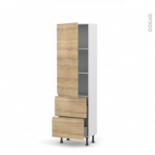 Colonne De Cuisine N2757 Armoire Etagere Ipoma Chene Naturel 2 Casseroliers L60 X H195 X P37 Cm