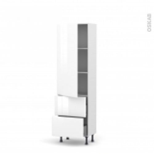 Colonne De Cuisine N2757 Armoire Etagere Iris Blanc 2 Casseroliers L60 X H195 X P37 Cm