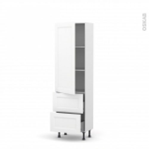 Colonne De Cuisine N2757 Armoire Etagere Static Blanc 2 Casseroliers L60 X H195 X P37 Cm