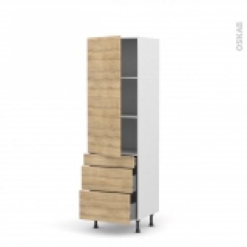 Colonne De Cuisine N2758 Armoire Etagere Hosta Chene Naturel 3 Tiroirs Casserolier L60 X H195 X P37 Cm