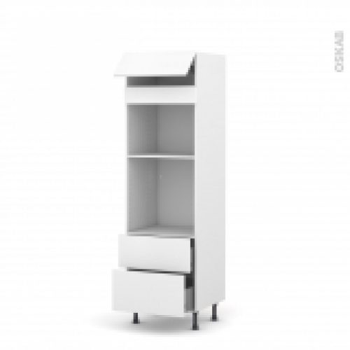 Colonne De Cuisine N558 Fourmo Encastrable Niche 45 Ginko Blanc 1 Abattant 2 Casseroliers L60 X H195 X P58 Cm