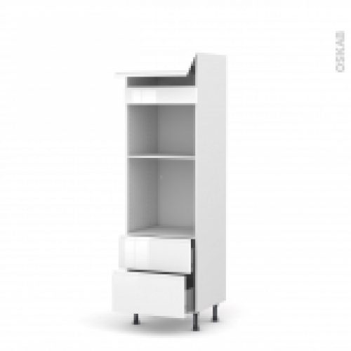 Colonne De Cuisine N558 Fourmo Encastrable Niche 45 Ipoma Blanc Brillant 1 Abattant 2 Casseroliers L60 X H195 X P58 Cm