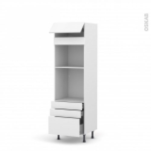 Colonne De Cuisine N559 Fourmo Encastrable Niche 45 Ginko Blanc 1 Abattant 3 Tiroirs L60 X H195 X P58 Cm