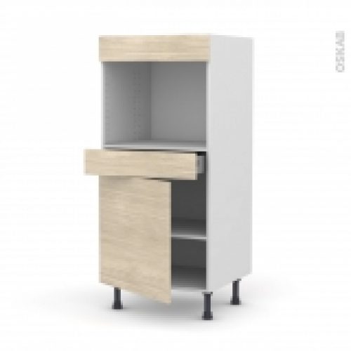 Colonne De Cuisine N56 Four Encastrable Niche 45 Stilo Noyer Blanchi 1 Porte 1 Tiroir L60 X H125 X P58 Cm