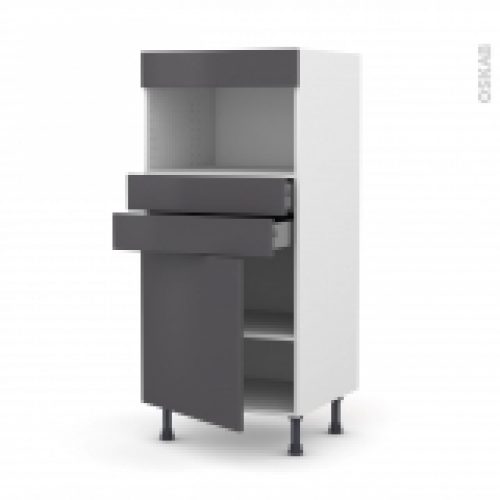 Colonne De Cuisine N56 Mo Encastrable Niche 3638 Ginko Gris 1 Porte 2 Tiroirs L60 X H125 X P58 Cm