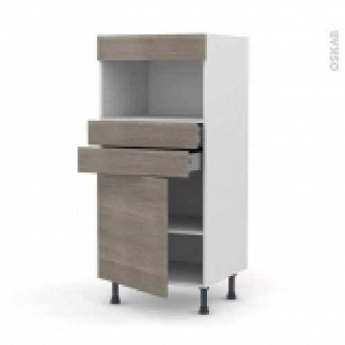 Colonne De Cuisine N56 Mo Encastrable Niche 3638 Stilo Noyer Naturel 1 Porte 2 Tiroirs L60 X H125 X P58 Cm