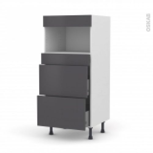 Colonne De Cuisine N57 Mo Encastrable Niche 3638 Ginko Gris 3 Tiroirs L60 X H125 X P58 Cm