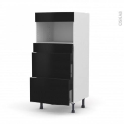 Colonne De Cuisine N57 Mo Encastrable Niche 3638 Ginko Noir 3 Tiroirs L60 X H125 X P58 Cm