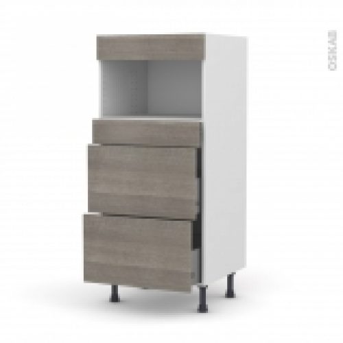 Colonne De Cuisine N57 Mo Encastrable Niche 3638 Stilo Noyer Naturel 3 Tiroirs L60 X H125 X P58 Cm