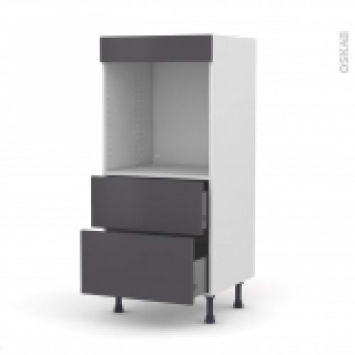 Colonne De Cuisine N58 Four Encastrable Niche 60 Ginko Gris 2 Casseroliers L60 X H125 X P58 Cm