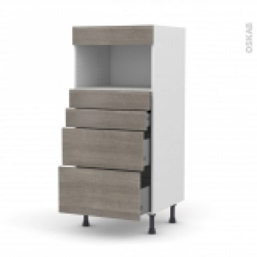 Colonne De Cuisine N58 Mo Encastrable Niche 3638 Stilo Noyer Naturel 4 Tiroirs L60 X H125 X P58 Cm