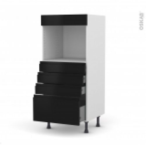 Colonne De Cuisine N59 Four Encastrable Niche 45 Ipoma Noir Mat 4 Tiroirs L60 X H125 X P58 Cm