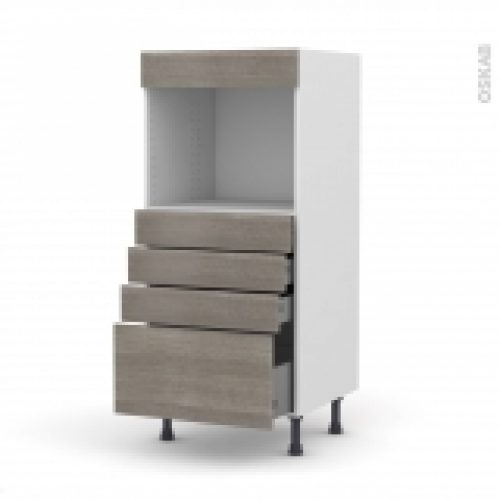 Colonne De Cuisine N59 Four Encastrable Niche 45 Stilo Noyer Naturel 4 Tiroirs L60 X H125 X P58 Cm