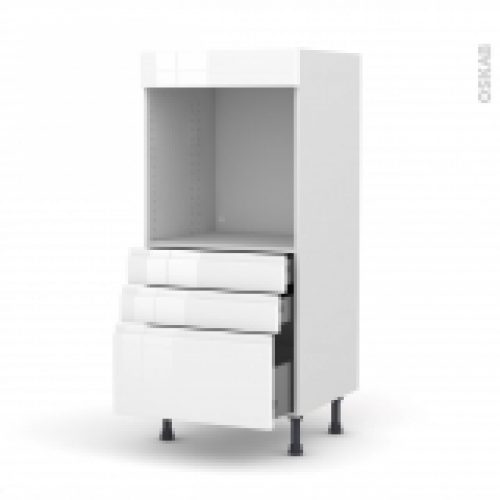 Colonne De Cuisine N59 Four Encastrable Niche 60 Ipoma Blanc Brillant 3 Tiroirs L60 X H125 X P58 Cm