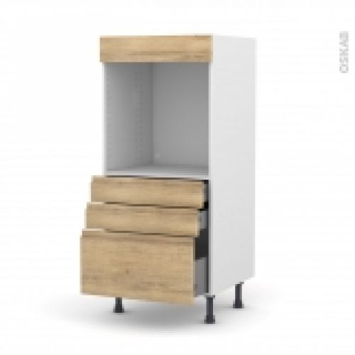 Colonne De Cuisine N59 Four Encastrable Niche 60 Ipoma Chene Naturel 3 Tiroirs L60 X H125 X P58 Cm