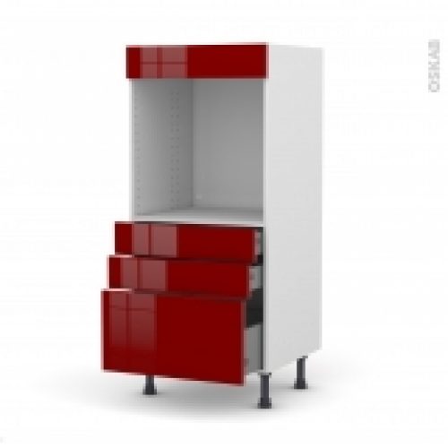 Colonne De Cuisine N59 Four Encastrable Niche 60 Ivia Rouge 3 Tiroirs L60 X H125 X P58 Cm