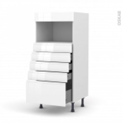 Colonne De Cuisine N59 Mo Encastrable Niche 3638 Ipoma Blanc Brillant 5 Tiroirs L60 X H125 X P58 Cm