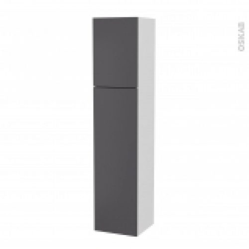 Colonne De Salle De Bains 2 Portes Ginko Gris Cotes Blancs Version A L40 X H182 X P40 Cm