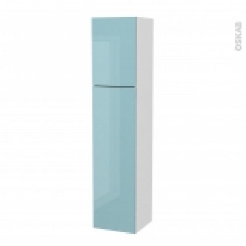 Colonne De Salle De Bains 2 Portes Keria Bleu Cotes Blancs Version A L40 X H182 X P40 Cm