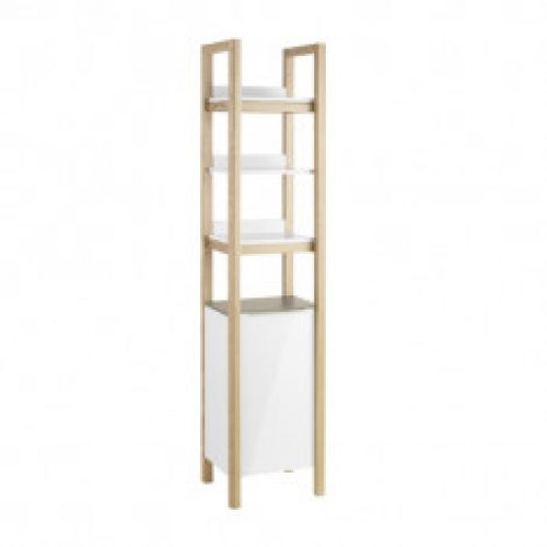 Colonne NATURA sur pied en frêne – 3 étagères + 1 porte